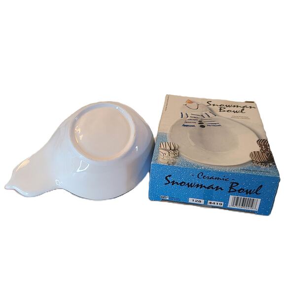 Christmas Holiday Snowman 2 Bowls 1 Tealight Holder Blue White Painted Ceramic - Picture 4 of 8